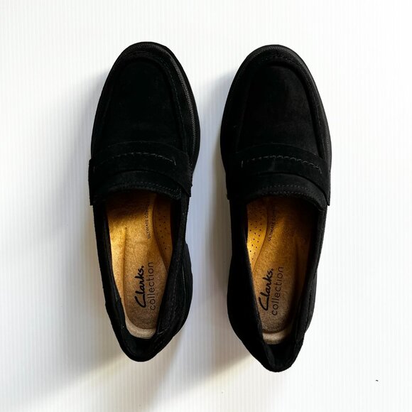 Clarks CALLA EASE SUEDE- BLACK Lug Sole Loafers NWT - Picture 3 of 11